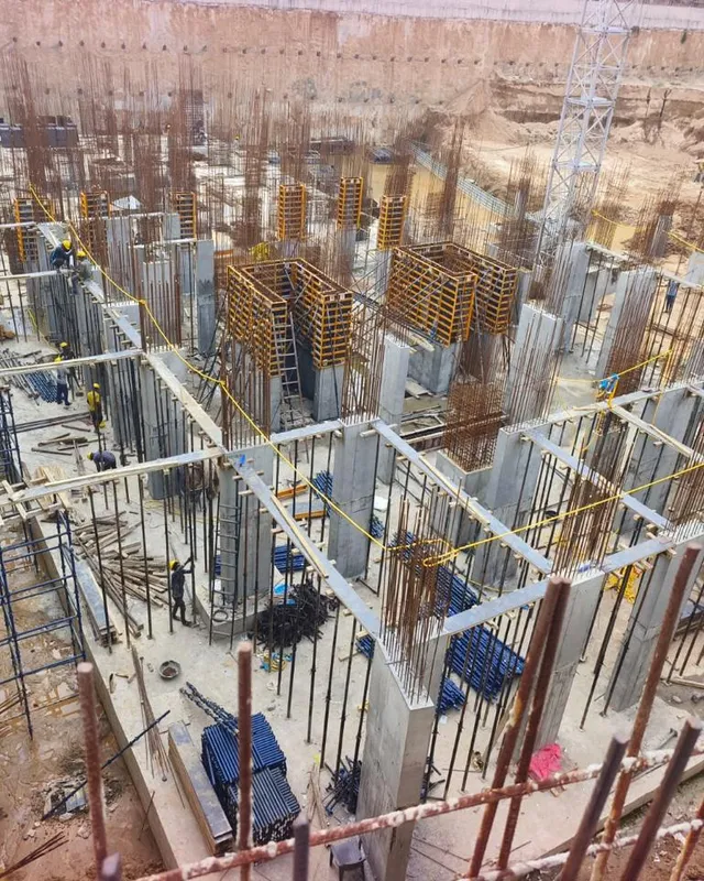 Devmani Construction site team at work on a foundation and RCC-stage site