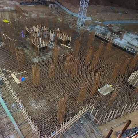 Raft reinforcement laid out before the foundation pour