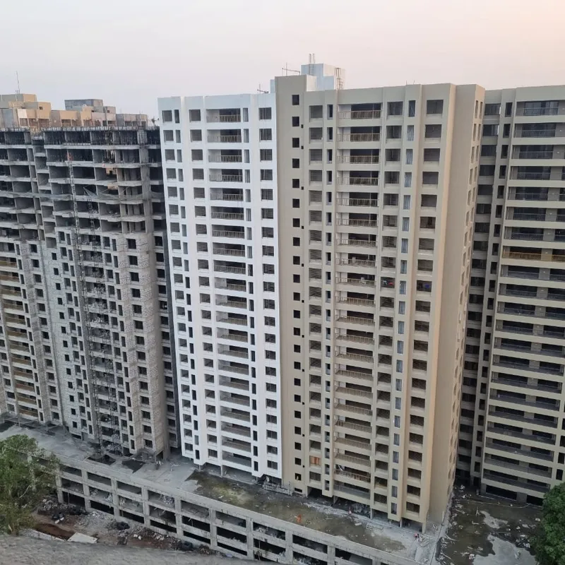 Aerial view of high-rise RCC towers with the structure complete