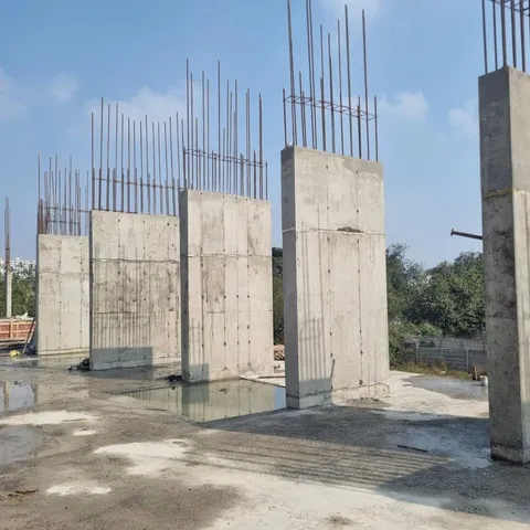 Cast RCC columns with starter bars ready for the next lift