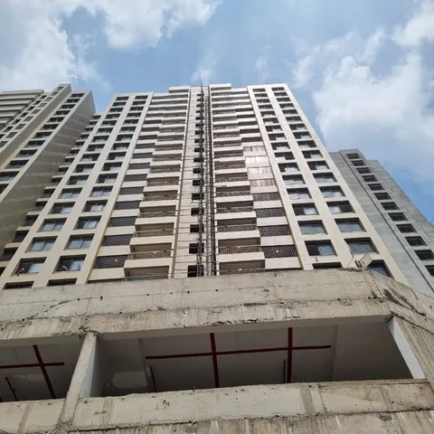High-rise tower seen from the ground after the frame is complete